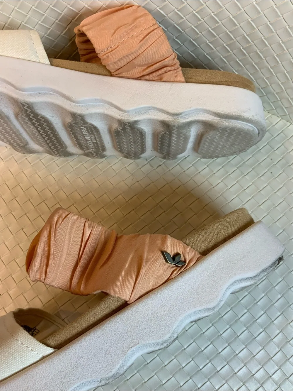 Koolaburra Peach and White Double-Strap Slide Sandals